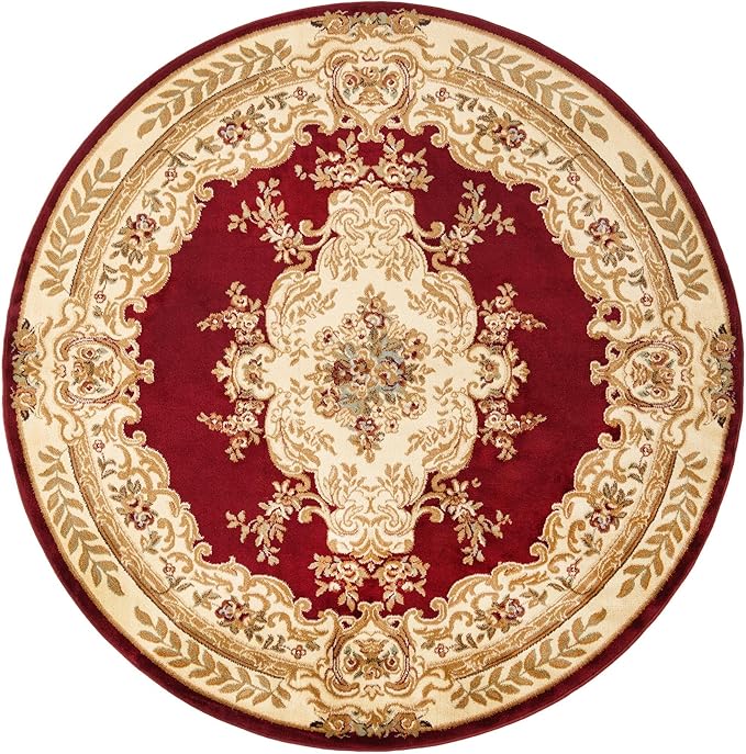 Rugs.com Chateau Collection Rug – 7' Round Red Medium Rug Perfect for Kitchens, Dining Rooms