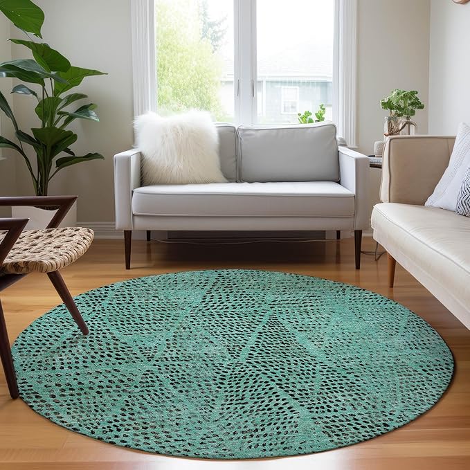 Addison Rugs Chantille ACN591 Teal 8' x 8' Indoor Outdoor Round Rug, Easy Clean, Machine Washable, Non Shedding, Bedroom, Living Room, Dining Room, Kitchen, Patio Rug