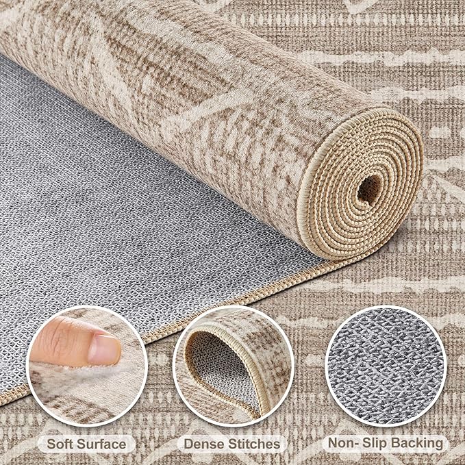 Nakagishi 12x15 Area Rug Living Room: Washable Boho Large Neutral Modern Soft Farmhouse Rugs Stain Resistant Indoor Floor Non-Slip Carpet for Bedroom Kids Playroom Office Dining Room- Dark Brown