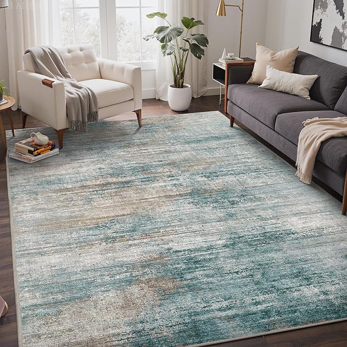 Bavni Washable Rug, Soft Abstract Rugs Non-Slip, Thin Foldable 6x9 Rug, Modern Stain Resistant Area Rug for Living Room, Kitchen, Bedroom, Avocado Green