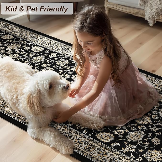 XWZO Entryway Area Rug 2x3ft — Soft Low Pile Door Floor Mat with Non-Slip Backing for Bedroom Bathroom Kitchen Laundry, Spill Resistant Washable Small Indoor Carpet for Doorway & Entrance, Black