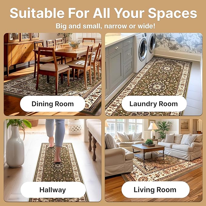 Well Woven Barclay Collection Medallion Kashan Green 6x9 Area Rug - for Living Room, Bedroom, and Dining Room