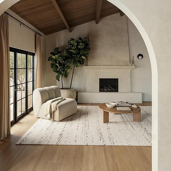 Rugs USA Santa Ynez Ivory/Grey, 7'6" x 9'6", Handmade, Marled, Wool & Cotton, Soft and Cozy, High Traffic, Stain Resistant, Easy Clean, Durable Area Rug for Bedroom, Living Room, Dining, Den, Foyer