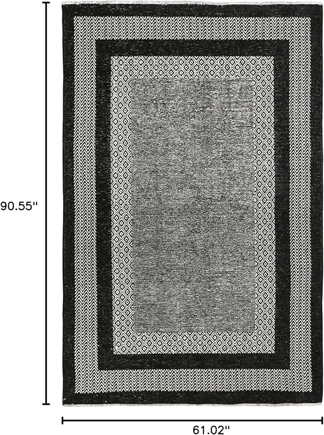 Alfa Rich 5x8 Black Washable Area Rugs for Living Room Bedroom Kitchen Cotton Pet Friendly Rug