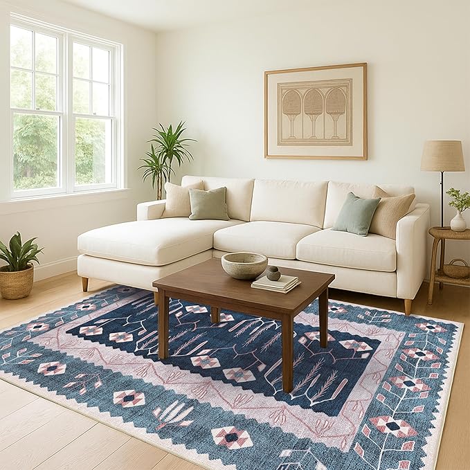 Washable Area Rug. Modern Farmhouse. Vintage. Turkish. Bohemian. Distressed. Oriental. Traditional. Rugs for Living Room. Dining. Bedroom. Office. Entryway. Foyer. (862CN, 2'5 x 9'8)