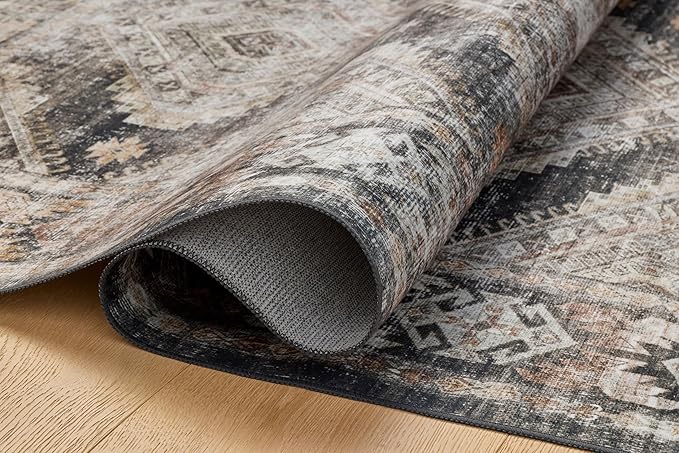 Loloi Amber Lewis Josie Collection JOS-04 Ink/Earth 6'-0" x 6'-0", .13" Pile Height, Low Profile, Machine Washable, Round Area Rug