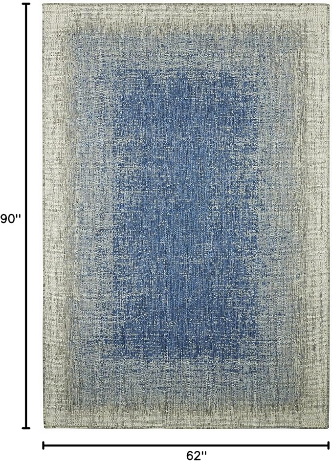 FH Home Flat Woven Outdoor Rug - Waterproof, Easy to Clean, Stain Resistant - Premium Polypropylene Yarn - Modern Ombre - Patio, Porch, Deck, Balcony - Dhruva - Blue - 5ft 2in x 7ft 6in