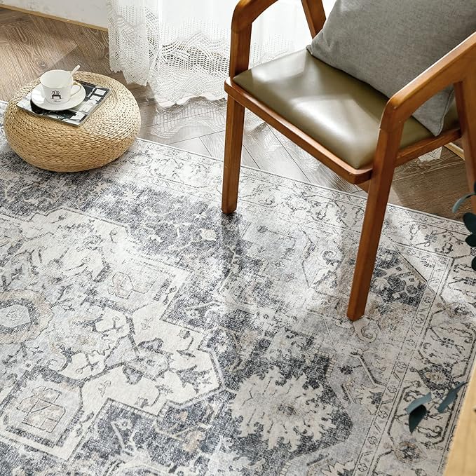 jinchan Kelda Area Rug 2x7 Runner Rug for Hallway Indoor Vintage Distressed Carpet Grey Multi Printed Floorcover Gray Chenille Accent Rug Non Slip for Kitchen Living Room Bedroom Dining Room