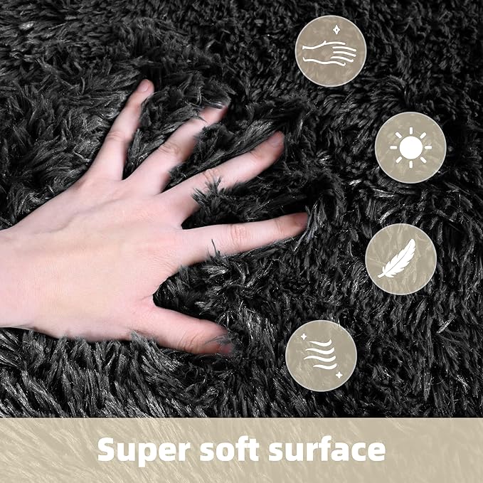 6x9 Shag Large Rugs for Living Room Bedroom, Fluffy Soft Durable Non-Shedding, Shaggy Bedside Rug for Dorm, Indoor Floor Carpet for Kids Girls and Boys, Dorms, Nursery Rooms, Home Decor, Black