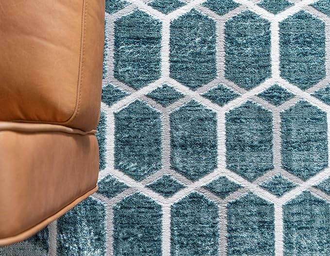 Rugs.com Lattice Trellis Collection Rug – 5' x 8' Blue Low-Pile Rug Perfect for Living Rooms, Large Dining Rooms, Open Floorplans