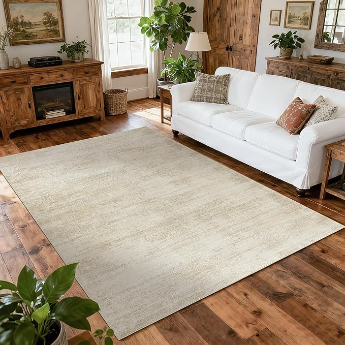 5x8 Area Rugs for Living Room, Neutral Abstract Modern Farmhouse Boho Rugs for Dining Room Bedroom, Tan Brown with Cream Beige