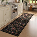 Vintage Medallion Floral Kitchen Runner 2x6, Machine Washable Rug, Soft Low Pile, Non-Slip Carpet for Hallways, Laundry, Bedroom, Bathroom, Entryway | Black