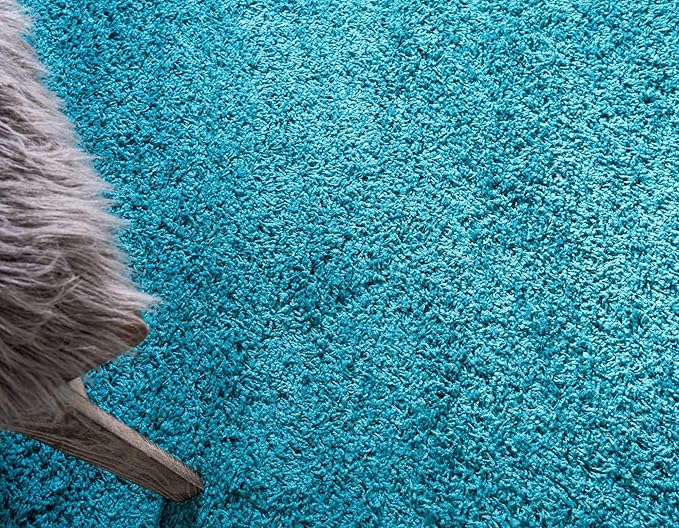 Unique Loom Solid Shag Collection Area Rug (10' x 13' 1" Rectangle, Deep Aqua Blue)