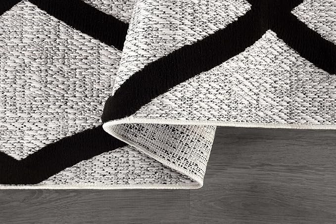 CAMILSON Modern Rug 10x14 Luxury Diamond Pattern Large Micro Loop Area Rugs Soft High-Low Pile Stain Resistant Easy to Clean Non-Shedding Durable Living Room Bedroom Indoor Carpet (Black/Gray)