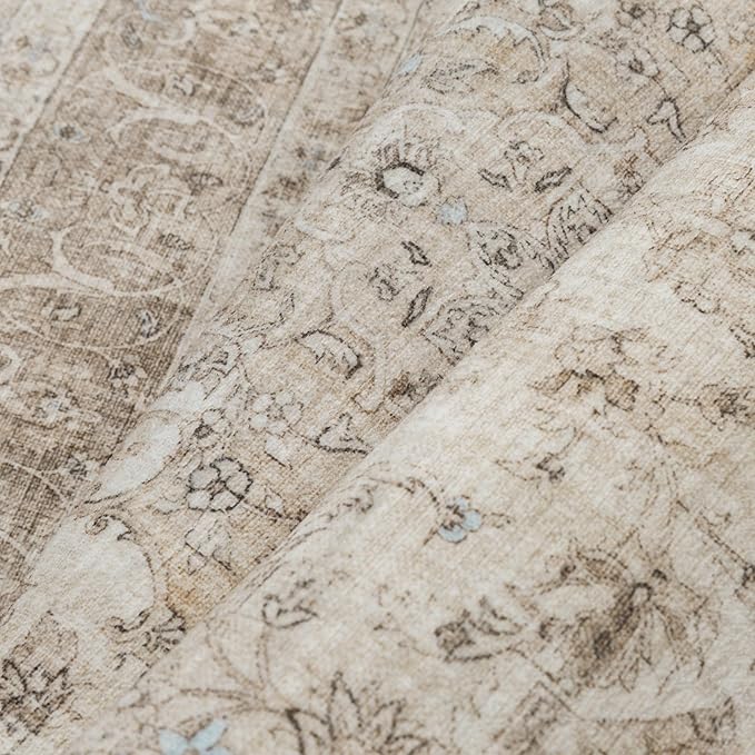 Beige Area Rug 5x7 for Living Room Washable Vintage Carpet Low Pile Non Slip Distressed Soft Traditional Retro Oriental Large Accent Throw Rug Office Kitchen Bedroom Bathroom Dining Room