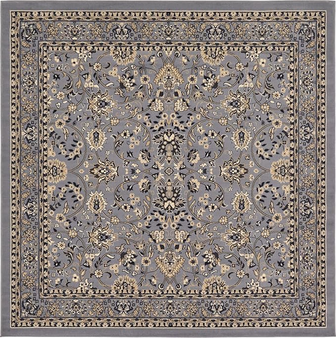 Unique Loom Sialk Hill Collection Area Rug - Washington (7' 10" Square Gray/Black)