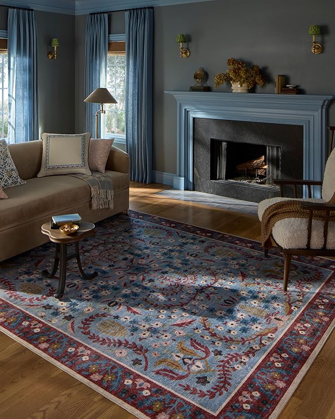 Loloi Rifle Paper Co. Canopy Collection CNP-03 Red/Blue 2'-0" x 3'-0" Accent Rug