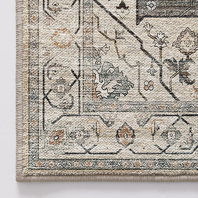 LUMI 4x6 Washable Area Rug for Living Room, Ultra Soft Vintage Rugs with TPE Non Slip Backing, Stain Resistant, Low Profile Carpet High Traffic for Bedroom, Dining Room