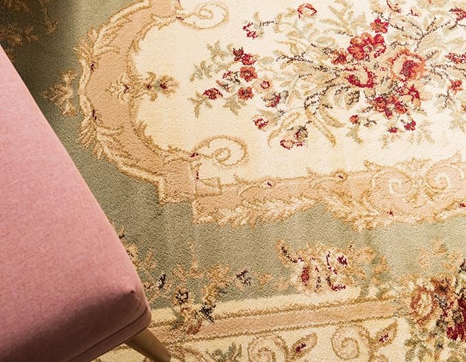 Rugs.com Chateau Collection Rug – 8 Ft Round Green Medium Rug Perfect for Kitchens, Dining Rooms