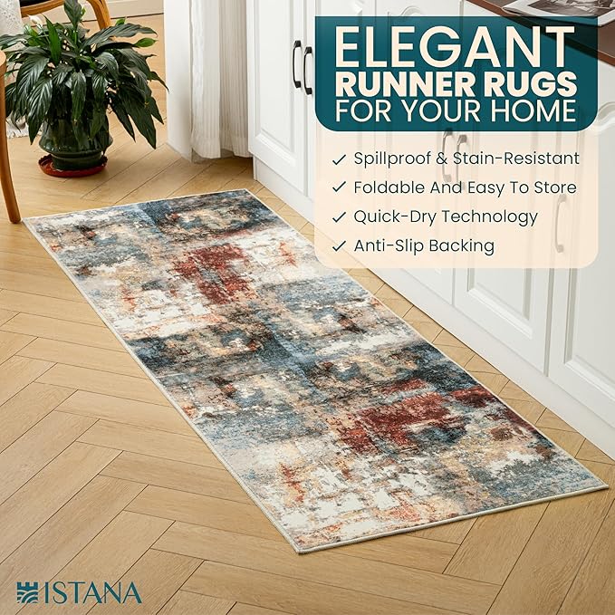 Istana Hallway Runner Rug 2x6 - Multi/Red Kitchen Rugs Non Slip Washable -Silk's Soft Touch Carpet Runner - Stylish Rug for Home