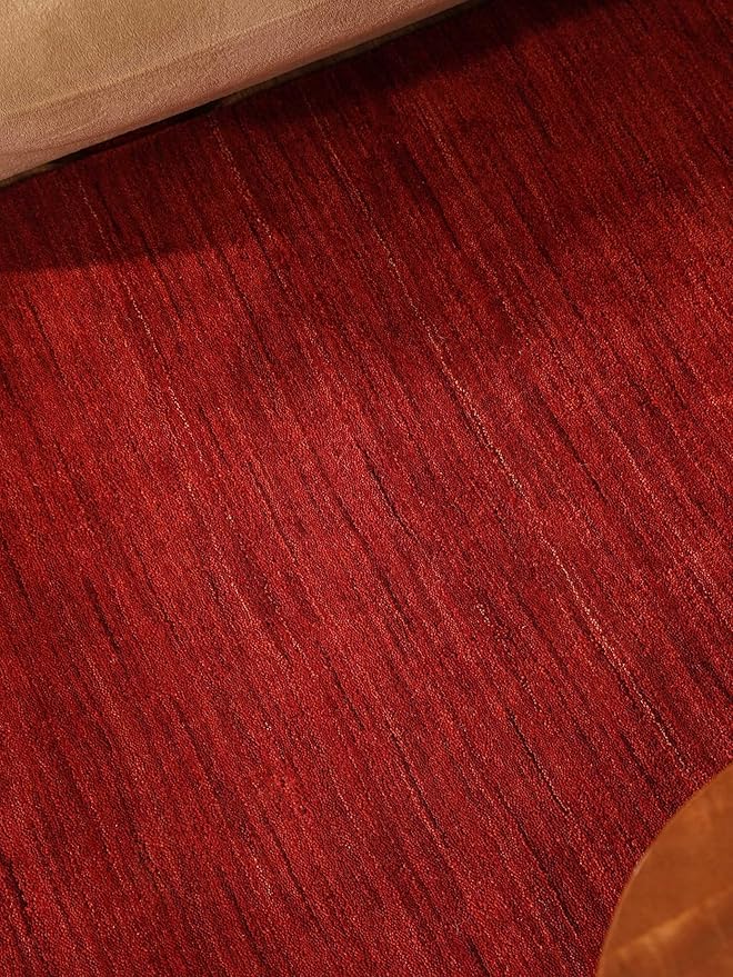 Hand Knotted Loom Wool ECO-Friendly Area Rugs - 8'x8', Square, Red Color, Solid Plain Design, High Pile Thick Handmade Anti Skid Area Rugs for Living Room, Bed Room (L00111)