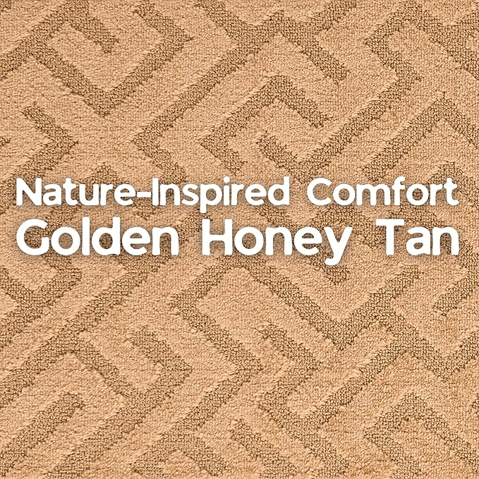 7ft Custom Cut Runner Rug for Narrow Hallways Kitchens - Gold Tan | Non-Slip | Washable & Edge Bound
