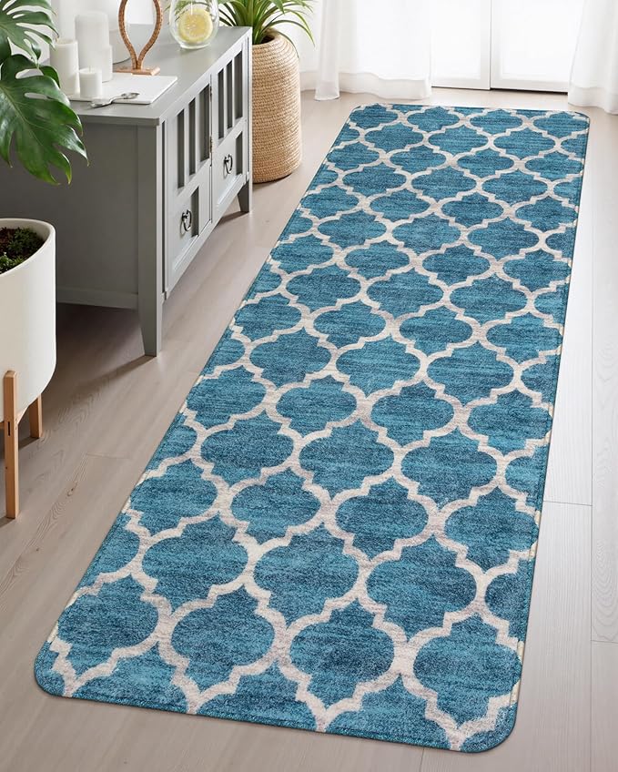 Lahome Moroccan Runner Rug 2x6,Non Slip Hallway Runners Rug, Washable Small Kitchen Area Rug Laundry Room Carpet Runner for Entryway Bedroom Bathroom (2’ X 6’, Blue)