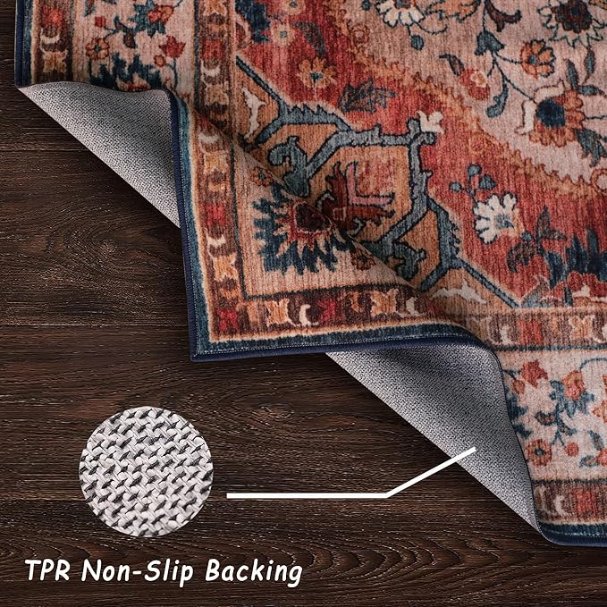 vivorug 8x10 Area Rugs for Living Room, Non-Slip Backing Washable Rug 8x10, Beige Large Area Rug Soft Carpet for Bedroom Dining Room, Vintage, Easy Clean, Durable, Low Pile Rug Under Table