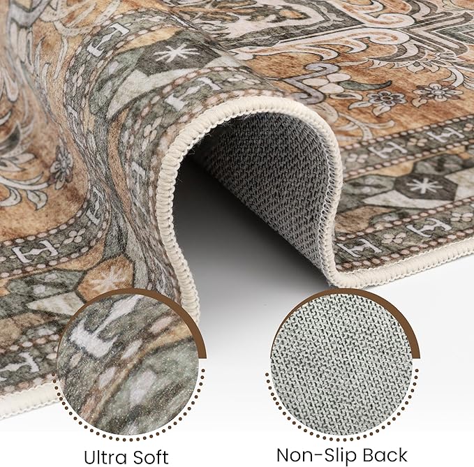 Washable Area Rug 6x9 | Non Slip Area Rug for Living Room, Bedrooms, Dining Room | Ultra-Soft Flannel Carpet Area with Rubber Backing (Light Sage Brown, 6x9)