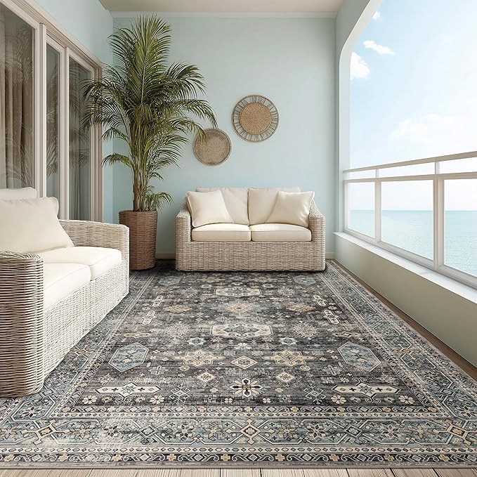 Area Rug Non Slip Machine Washable Ultra Soft Living Room/Bedroom/Kitchen/Outdoor/Classroom Silver, 4'×6'