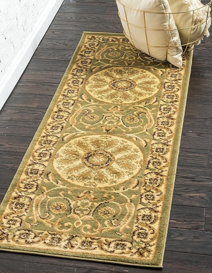 Unique Loom Versailles Collection Traditional Classic Medallion Floral Motif Area Rug (2' 7 x 10' 0 Runner, Green/ Ivory)