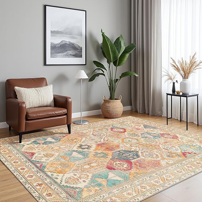 Bavni Kitchen Rug 2x5 Runner Rugs for Hallways Entryway, Washable Vintage Print Carpet, Ultra-Thin Chenille Low Pile Lightweight Rug with Non Slip Backing, Retro Multi