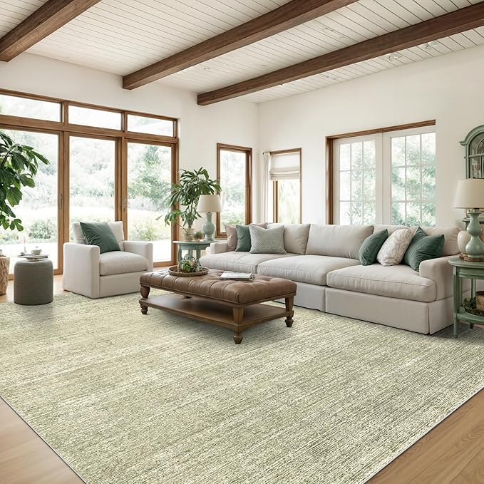 Valenrug Washable Rug 8x10 - Stain Resistant 8x10 Area Rugs for Living Room, Non Slip Backing Printed Rugs for Bedroom, Folable Machine Washable Area Rug (8'x10', Green)