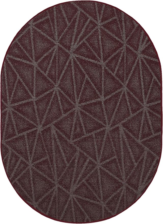 Furnish my Place Geometrical Pattern Indoor/Outdoor Refine Burgundy Abstract Area Rug, Doorway Mat, Contemporary Rug for Living Room, Entryway, Made in USA - 3' x 6' Oval