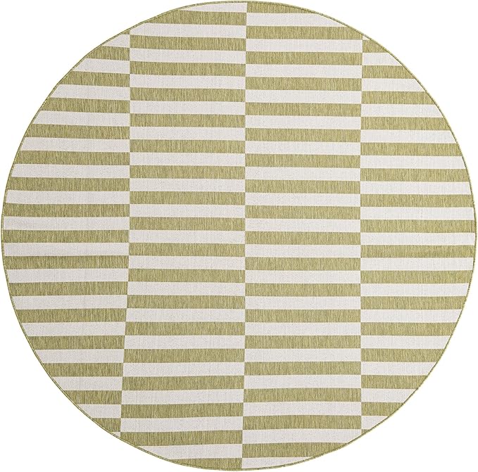 Unique Loom Outdoor Striped Collection Area Rug - Striped (7' 10" Round Green/Ivory)