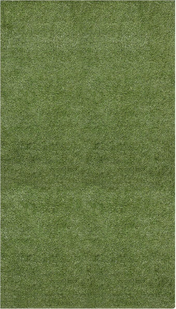 Ottomanson 6'6" x 47' Artificial Faux Grass Rug - Realistic Turf with UV Protection - Perforated for Easy Drainage - Durable, Hose-Off Synthetic Lawn Carpet for Indoor & Outdoor Use, Green