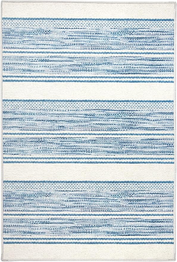 Dash & Albert Ellington Stripe Blue Machine Washable Rug, 3 X 5 Feet, Blue Stripe Pattern