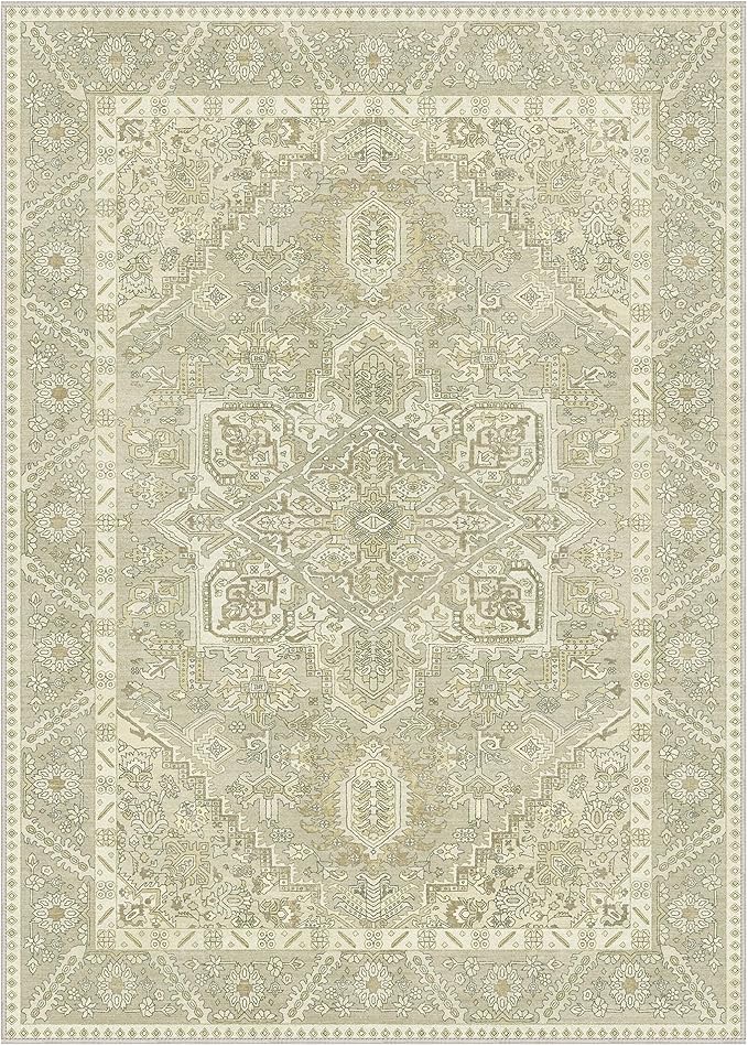 5x7 Area Rug Machine Washable Boho Rug for Living Room,Ultra-Thin Low Pile Carpet,Lightweight Indoor Printed Rug,Non Slip Floral Area Rug for Bedroom, Dining Room, Home Office,Taupe