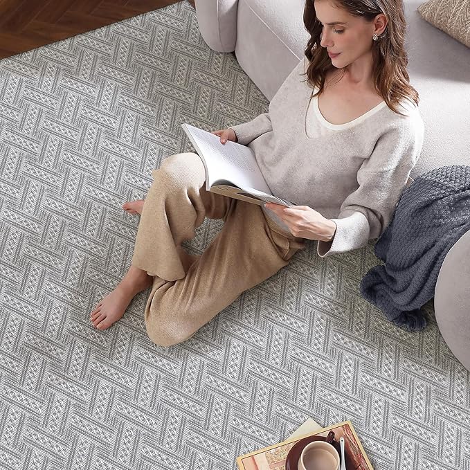 LUMI 4x6 Washable Low-Pile Area Rug for Living Room, Ultra Soft Modern Neutral Rugs with Non Slip Backing, Low Profile Carpet High Traffic for Bedroom, Dining Room, Grey