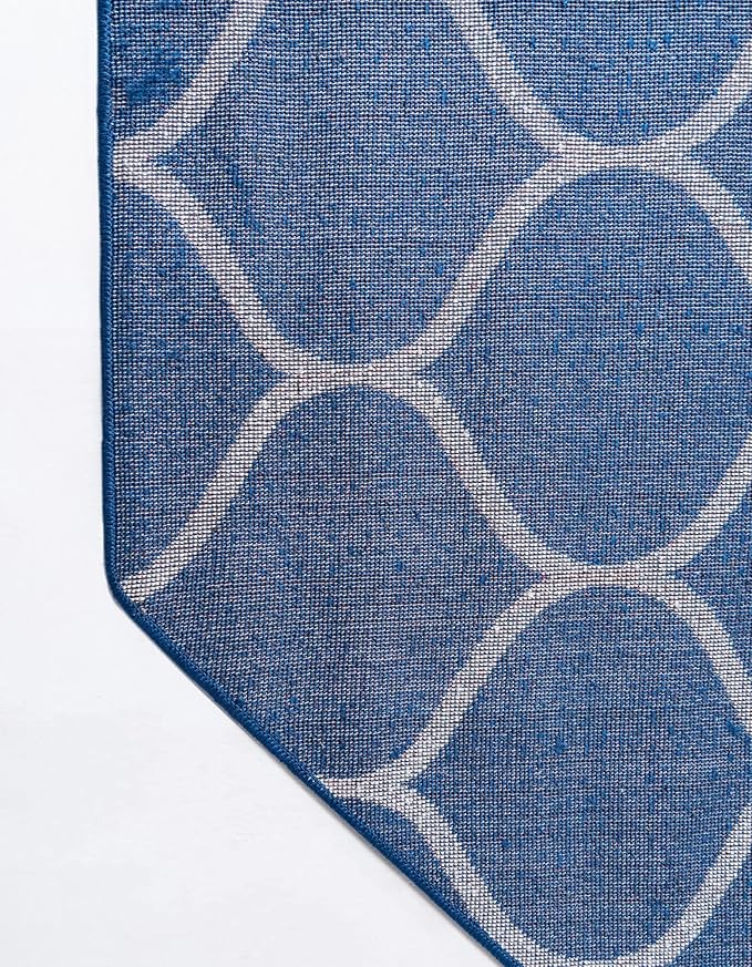 Rugs.com Lattice Frieze Collection Rug – 5' Octagon Navy Blue Medium Rug Perfect for Living Rooms, Kitchens, Entryways