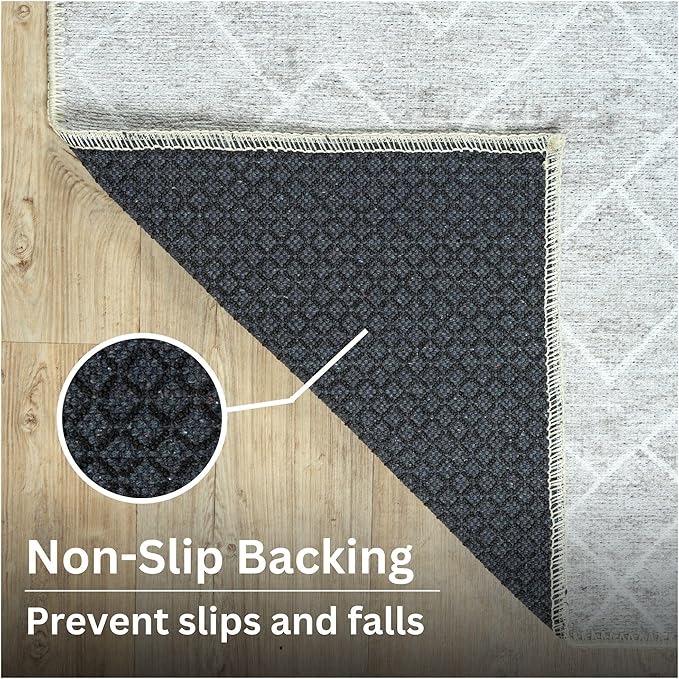 Bloom Rugs Washable Non-Slip 3' x 5' Rug - Gray/Pebble Striped Area Rug for Living Room, Bedroom, Dining Room, and Kitchen - Exact Size: 3' x 5'