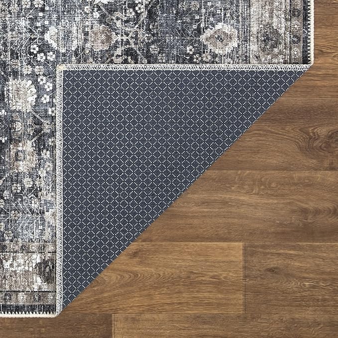 Bloom Rugs Washable Non-Slip 10 ft Runner - Black/Brown Traditional Runner for Entryway, Hallway, Bathroom, and Kitchen - Exact Size: 2.5' x 10'