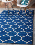 Rugs.com Lattice Frieze Collection Rug – 8' x 11' Navy Blue Medium Rug Perfect for Living Rooms, Large Dining Rooms, Open Floorplans