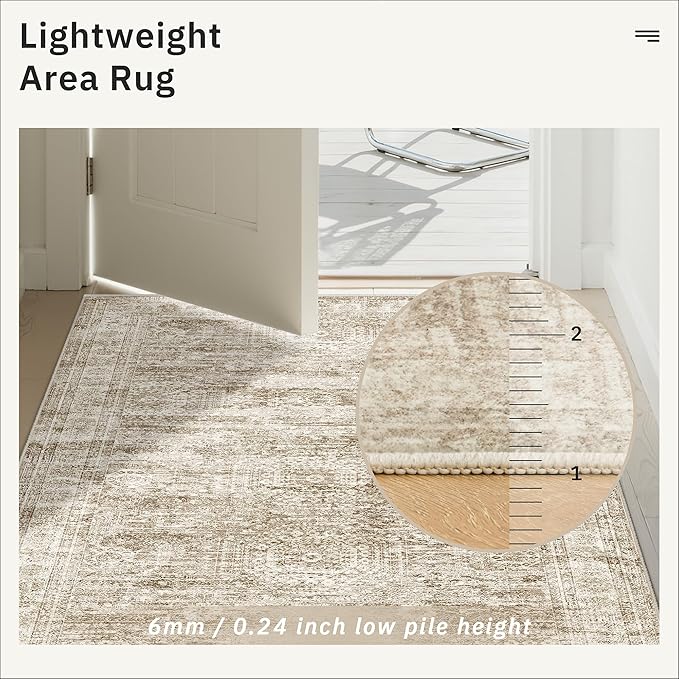 Runner Rug 2'6" x 14' Washable Non-Slip Runner Rugs for Kitchen Bathroom Laundry Room Vintage Ultra Thin Runners for Hallway Entryway Brown