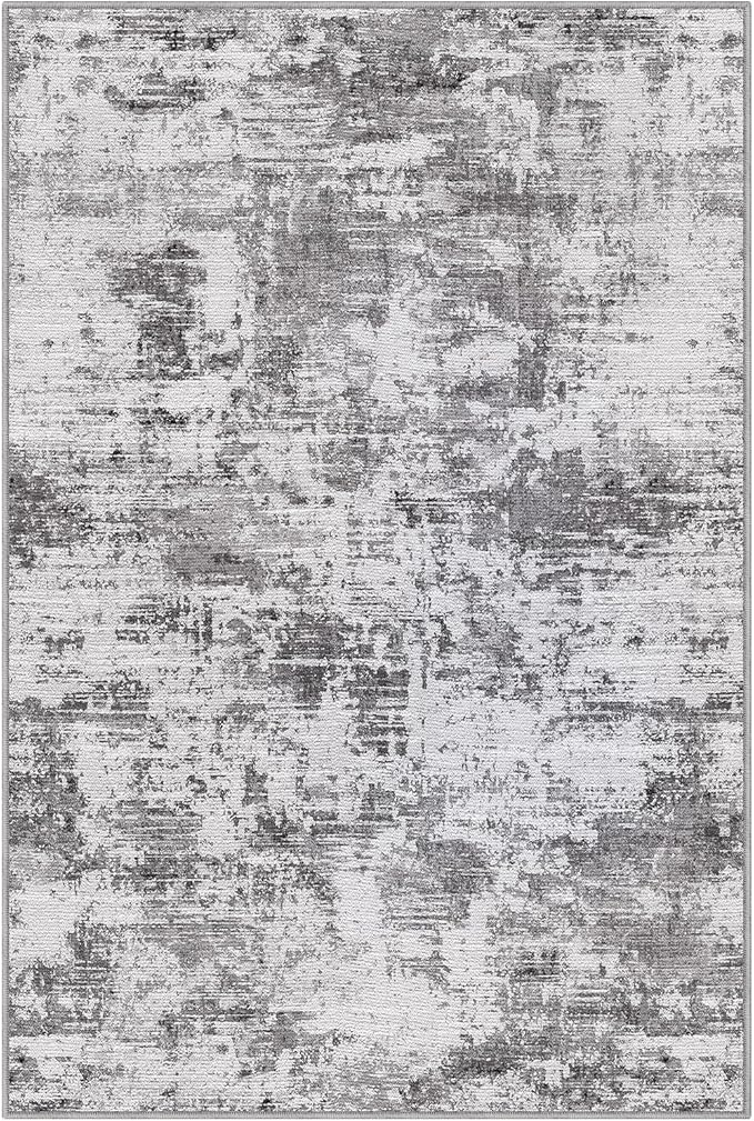 LUMI 4x6 Washable Area Rug for Living Room, Ultra Soft Modern Neutral Grey Rugs Non Slip with Rubber Backing, Low Profile, High Traffic, Stain Resistant Carpets, Ideal for Bedroom, Dining Room