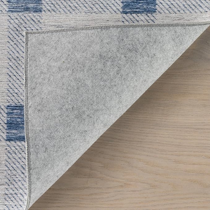 Dash & Albert Valen Plaid Blue Machine Washable Rug, 6 X 9 Feet, Blue/White Plaid Pattern