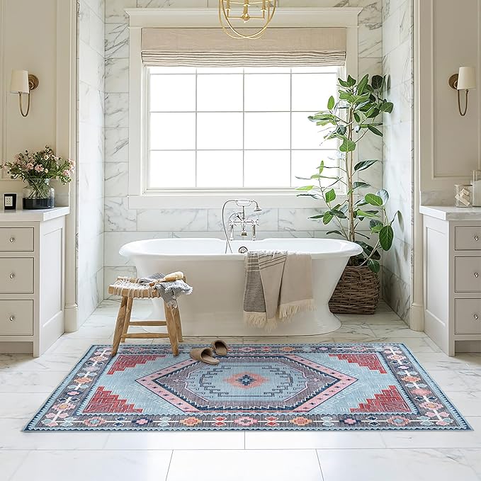 Fame Living Washable Area Rug. Modern Farmhouse. Vintage. Turkish. Bohemian. Distressed. Oriental. Traditional. Rugs for Living Room. Dining. Bedroom. Office. Entryway. Foyer. (856BlM, 7'5" x 9'8")