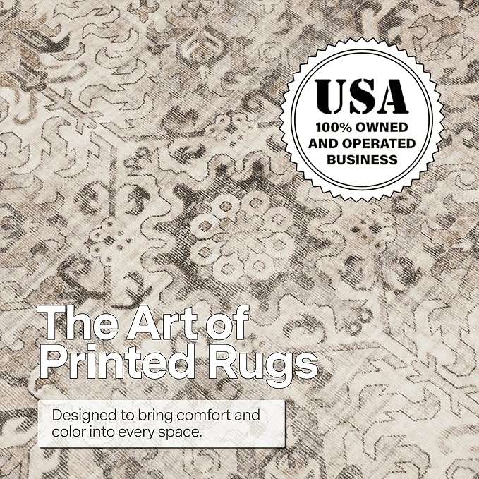 ReaLife Rugs Machine Washable Area Rug - Living Room Bedroom Bathroom Kitchen Entryway Office - Padded Low Pile Stain Resistant Premium - Boho Farmhouse Vintage - Paz - Beige Gray Ivory 5' x 7'