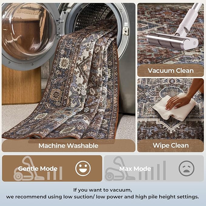 Kokia 6x9 Washable Area Rugs Maroon with Vintage Orient Design, Soft Rug for Living Room or Bedroom, Non-Slip Low Pile Stain Resistance Features, Distressed Medallion Pattern
