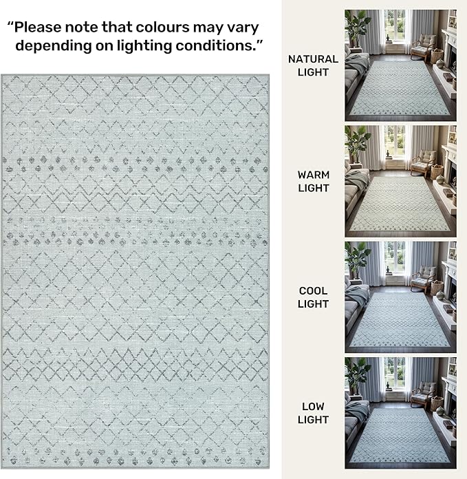 GLN Rugs Contemporary Collection - Machine Washable Area Rug, Contemporary Washable, Non Slip, Low Pile Chenille Rug, Living Room, Bedroom, Kitchen Rug (4' x 6' Gray 0166)